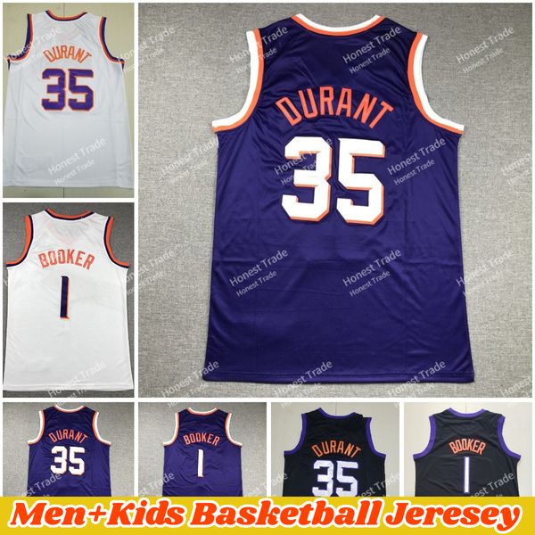 Uomo Bambini 1 Maglia da basket Devin Booker Kevin Durant Viola Bianco Nero New Booker Maglie giovanili da uomo cucite