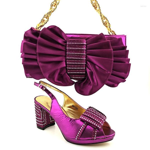 Scarpe eleganti Doershow italiano con borse abbinate Set Italia Set da festa e borsa per donna africana Scarpe da donna di colore viola! SYD1-4