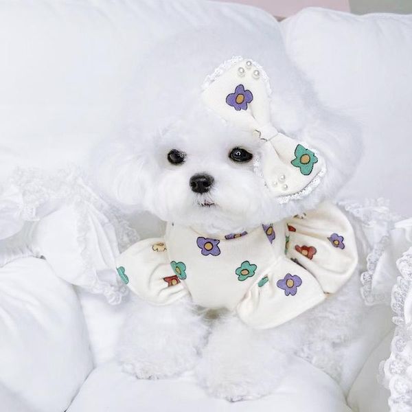 Abbigliamento per cani 2023 Vestiti primaverili ed estivi Carino piccolo vestito a fiori Pet Ventilare Cucciolo Teddy Fadou Gonna principessa XS-XL