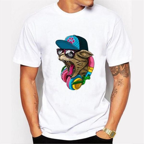 Designer di marca-Nuovo arrivo Moda uomo Crazy DJ Cat Design T-shirt Cool Tops Manica corta Hipster Tees257v