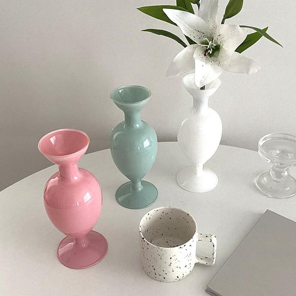 Vasi Vaso di fiori per decorazioni di nozze Centrotavola in vetro Rosa Ornamenti da tavolo Fiori fatti a mano