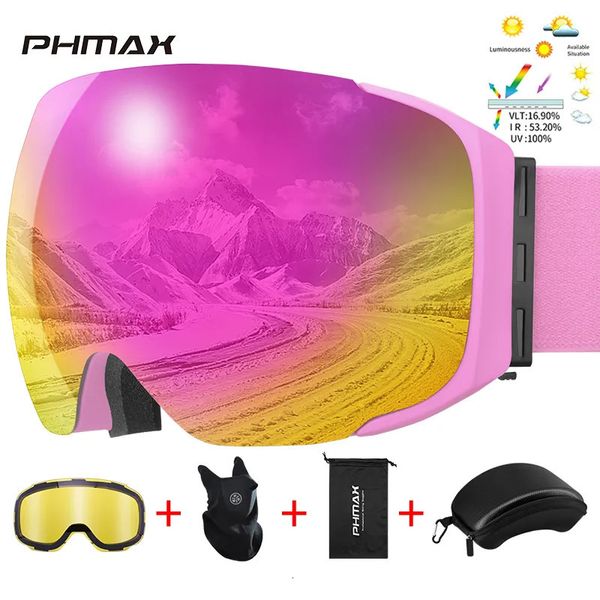 Óculos de esqui phmax pro óculos de esqui uv400 anti-nevoeiro óculos lente magnética visão noturna lente amarela esportes ao ar livre snowboard grande óculos de neve 231010