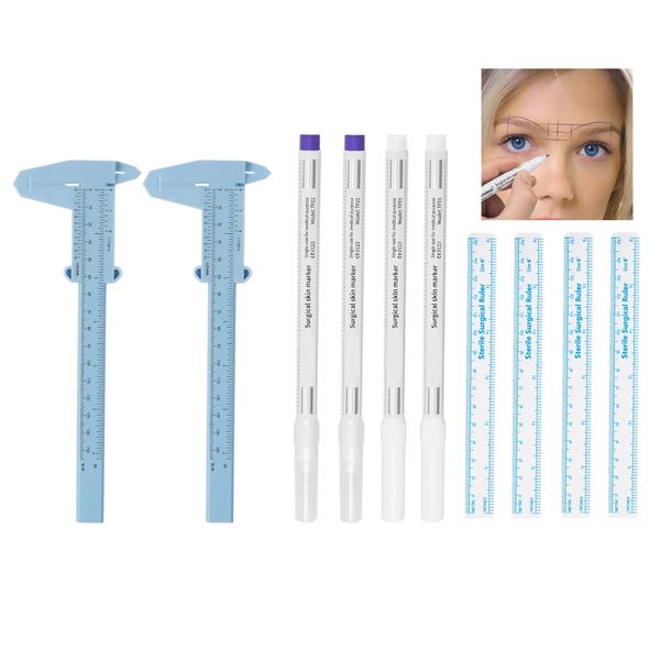 Ferramentas de maquiagem 10 unidades / conjunto Ferramentas de medição cosmética Marcador de pele permanente Maquiagem 150mm para microblading Vernier Caliper Sobrancelha Régua Escala 231007