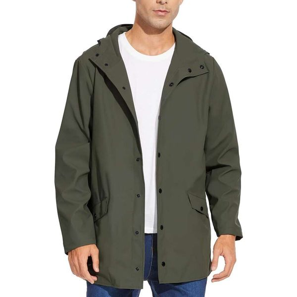 Jaqueta de chuva masculina impermeável capa de chuva leve com capuz longo respirável blusão trincheira