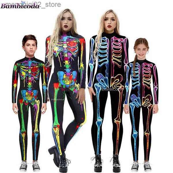 Tema Traje Halloween Assustador Cosplay Mamãe e Me Roupas Sexy Feminino Anime Cosplay Fancy Outfits Esqueleto Macacões Bebê Menina Assustador Venha Q231010