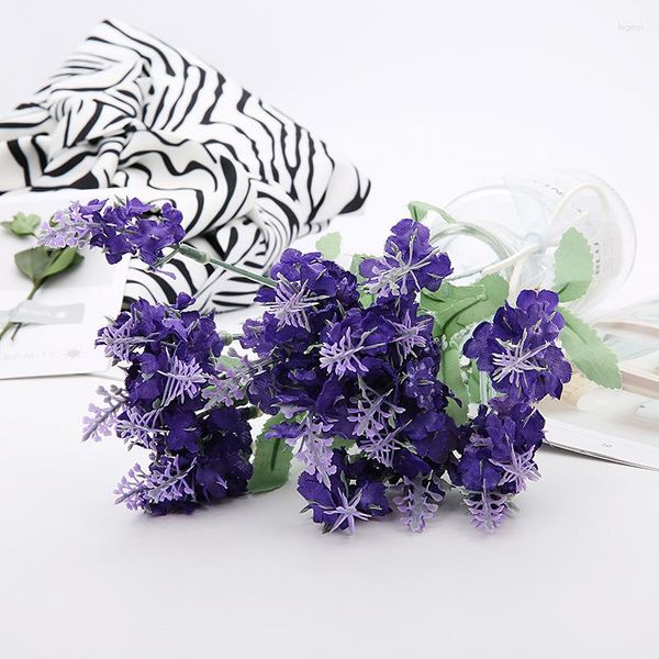 Flores decorativas tecido romântico seda lavanda flor plantas artificiais falso artificiales flores casamento casa jardim decoração de mesa