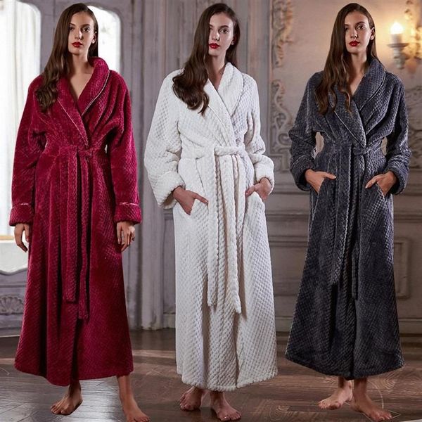 Женский удлиненный терможаккардовый фланелевой халат, зимний теплый банный халат больших размеров на молнии, халат для беременных, мужская одежда для сна286n