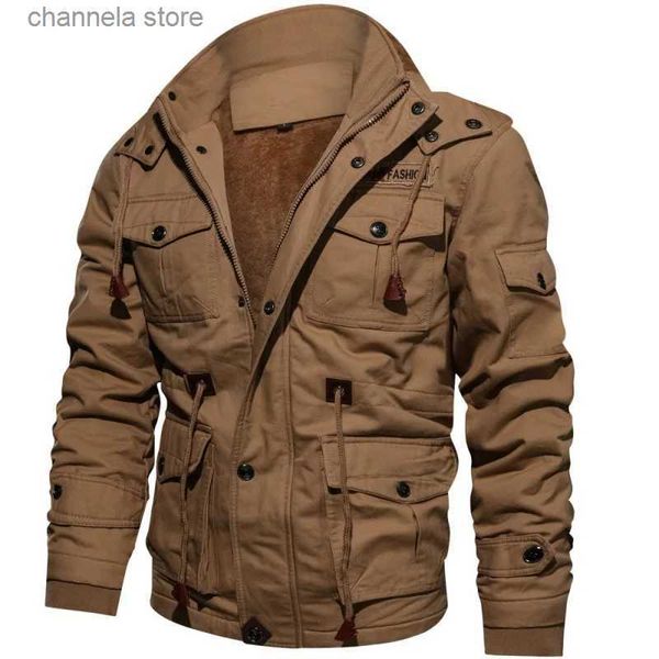 Giacche da uomo Giacche invernali Cappotto da uomo in peluche con cappuccio addensato Autunno Grande cotone tattico Abbigliamento da lavoro medio e lungo Bomber Cappotti tattici T231010