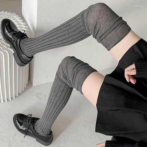 Женские носки, однотонные чулки до бедра, модные повседневные женские длинные теплые хлопковые леггинсы выше колена