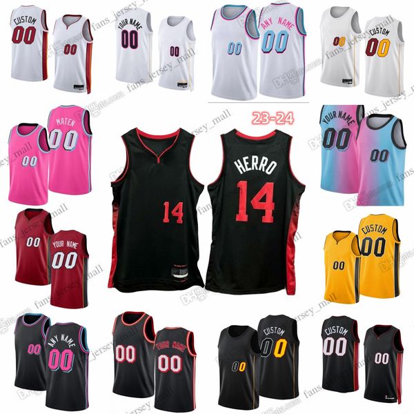 Impresso 2023-24 Nova Temporada Camisas de Basquete Jimmy Butler Bam Adebayo Kyle Lowry Tyler Herro Duncan Robinson Caleb Martin Kevin Love Jaime Jaquez Jr.