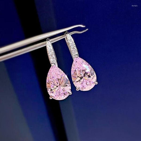 Stud Küpe Bahar Qiaoer 925 Gümüş 7 12mm Pembe Armut Yüksek Karbon Elmas Taş Damla Dangle Nişan Güzel Takı