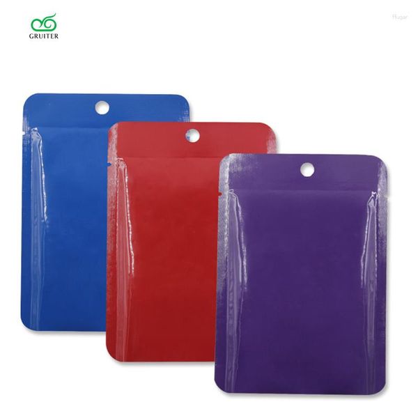 Sacos de armazenamento GRUITER Brilhante Roxo Vermelho Azul Alimentos Em Pó Bolsas De Açúcar Saco De Fundo Aberto Top Chá Nozes Vácuo Personalizado 100x