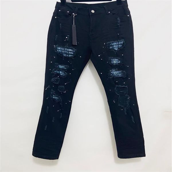 Herren-Jeans, Luxus-Design-Hosen, lang, dünn, künstlicher Diamant, zerstöre die Steppdecke, zerrissene Loch-Designer-Jeans, Herren-Designer-Kleidung293e