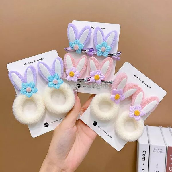 2pcs/set peluş sevimli tavşan kulak kızları tatlı kabarık saç tokaları süsleme çocuklar çocuklar saç klips barrettes bb klip yan patlama klips saç aksesuarları