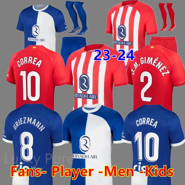 22 23 24 novas camisas de futebol MEMPHIS casa fora M. LLORENTE Correa camiseta camisas de futebol masculino crianças GRIEZMANN R. CARRASCO DE PAUL Atlético MadridS 120º aniversário crianças