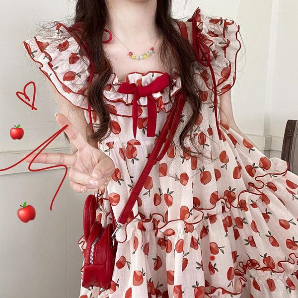 Parti Elbiseleri Kawaii Lolita Kadın Elbise Tatlı Gündelik Kore Moda Y2K Preppy Style Öğrenci Kızlar Sevimli Mini Dantel Yukarı 2023 Yaz
