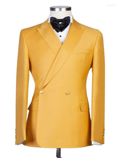 Ternos masculinos duplo breasted traje homme conjuntos de terno fino casamento amarelo branco vermelho blazer 2 pçs jaqueta calças noivo padrinhos roupas