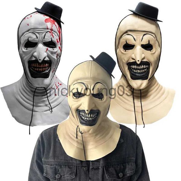 Tema Costume Terrifier Maschera Art Il Clown Casco in lattice Halloween Horror Demone Malvagio Joker Maschera Uomini adulti x1010