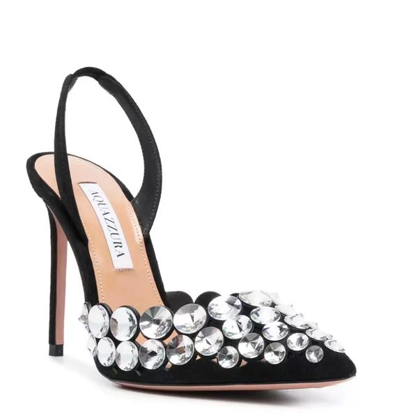 Slingback Stiletto Heel Dress Shoes Grande Partícula Strass Oco Out Pontiagudo Toe Bombas Festa Sapatos de Noite Mulheres Designers de Luxo Sapatos Altos 35-41 com Caixa