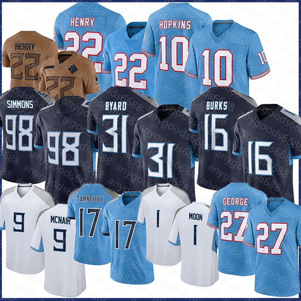 DeAndre Hopkins Derrick Henry Maglia da calcio Uomo Jeffery Simmons Ryan Tannehill Kevin Byard Treylon Burks Steve McNair Warren Moon Eddie George Earl Campbell