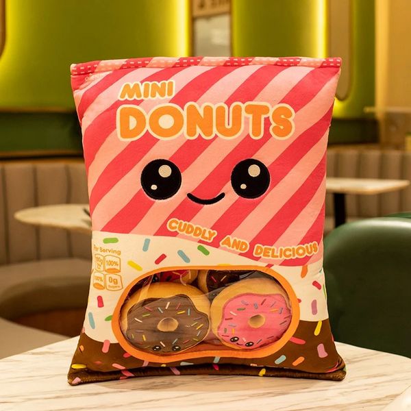 Bambole di peluche Kawaii Ciambella Borsa Mini Puff Palline Patatine fritte Biscotti Bambole Biscotti Snack Cibo Peluche Cuscino Giocattoli per bambini 231009