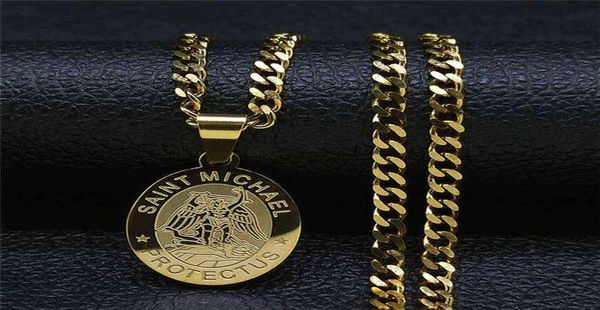 SAINT MICHAEL PROTECT US Erzengel Edelstahl Chian Halskette Männer Frauen Gold Farbe Halskette Charm Schmuck joyas NXH87S05 H11256776158