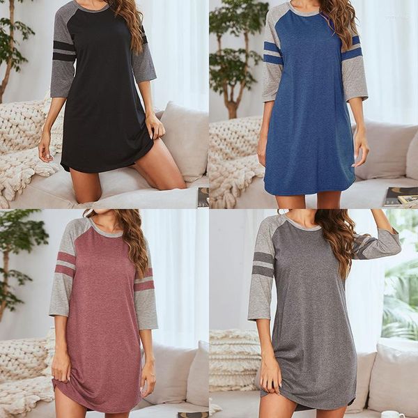 Kadınların Pijama Nightgown Kadın Pamuk Homewear Elbise Kontrast Renk Dikiş Nightdress Leisure Giyim Pijamaları Kadın