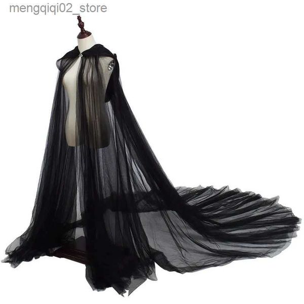 Costume a tema Halloween Vieni per le donne Cappuccio Mantello in tulle Mantello Nero Bianco Rosso Abiti da sposa Lunghezza pavimento Mantelli in rete morbida Q231010