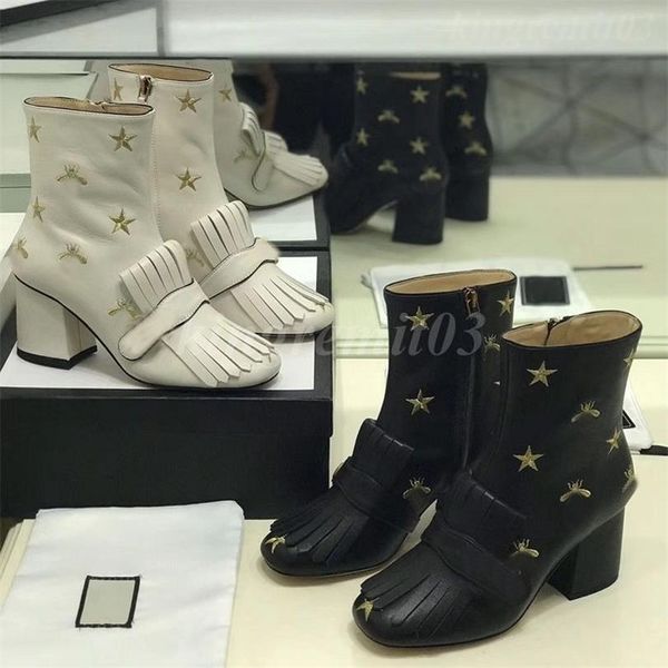 Tasarımcı ayak bileği botları kadınlar marmont botları zihinsel toka tıknaz yüksek topuklu kış baskı platformu boot siyah deri patik