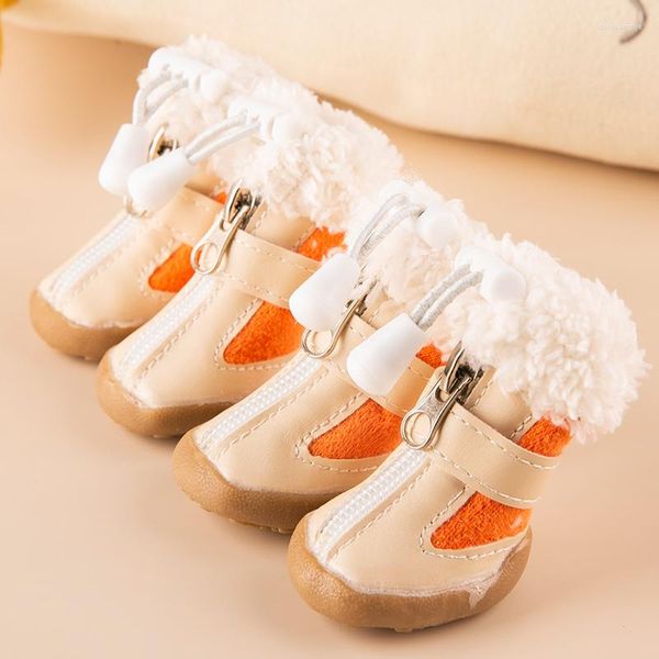 Vestuário para cães 4 unidades / conjunto Elástico Inverno Sapatos para animais de estimação Anti-deslizamento Veludo Espessamento Aquecedor Pequeno Conforto Botas Filhote de Cachorro Animal Chihuahua Yorkshire