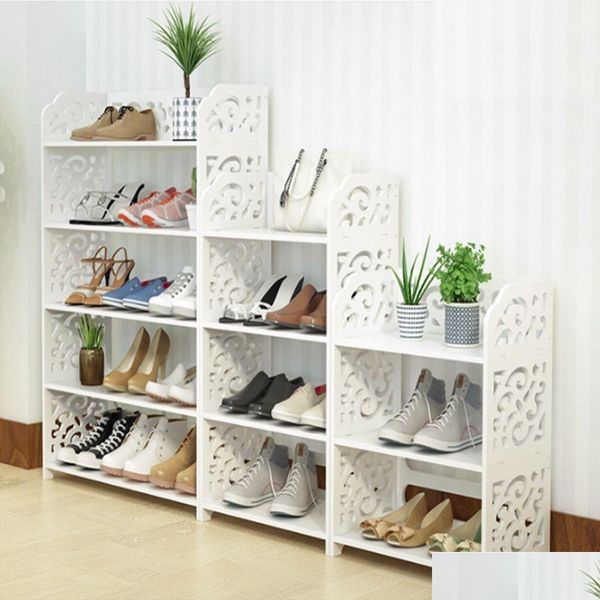 Portaoggetti Scaffali Scaffale per scarpe a 3/4/5 strati Scaffali per armadi europei in legno Semplici Shees Carve Flower Schoenen Organizer Home Ga Dhgiw