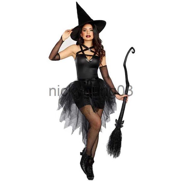 Tema Carnevale Halloween Sexy Witch for Woman Costume Gothic Crape Tutu Stregone Playuit Suita Cosplay Fancy Party Dress X1010