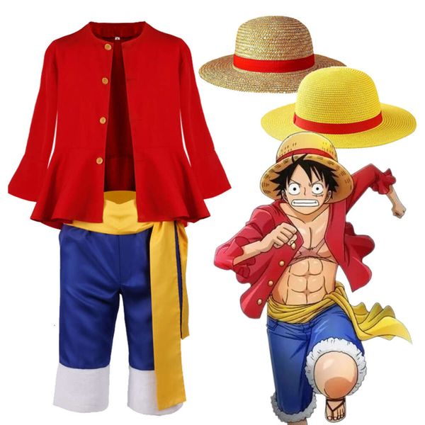 Luffy cosplay traje crianças feminino anime macaco d luffy cosplay traje chapéu uniforme terno traje de halloween para criança mencosplay