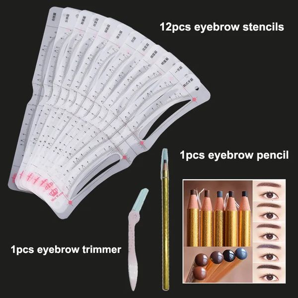 Eyebrow -Werkzeuge Schablonen Schablonen Produkt Tattoo Augenbrauen Schablone Set 12PCs Formen wiederverwendbares Mikroblading Genauer Lineal -Werkzeug mit Augenbrauenstiften für Anfänger 231007