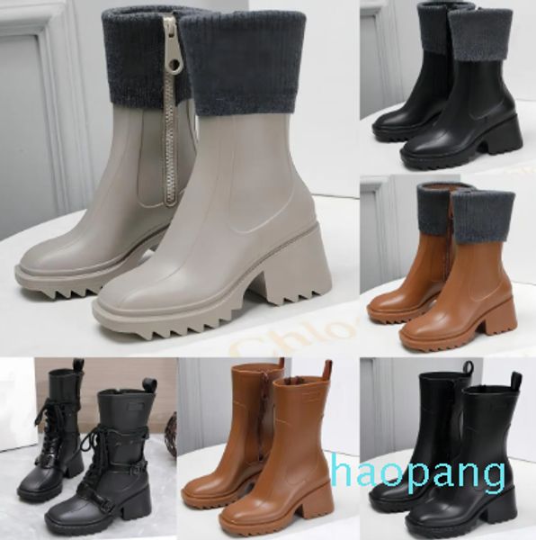 Freizeitschuhe Betty Ankle Rain Boot Designer Damen Echtes Leder Gummi Rainboots Wasserdicht Hohe Welly High Heels