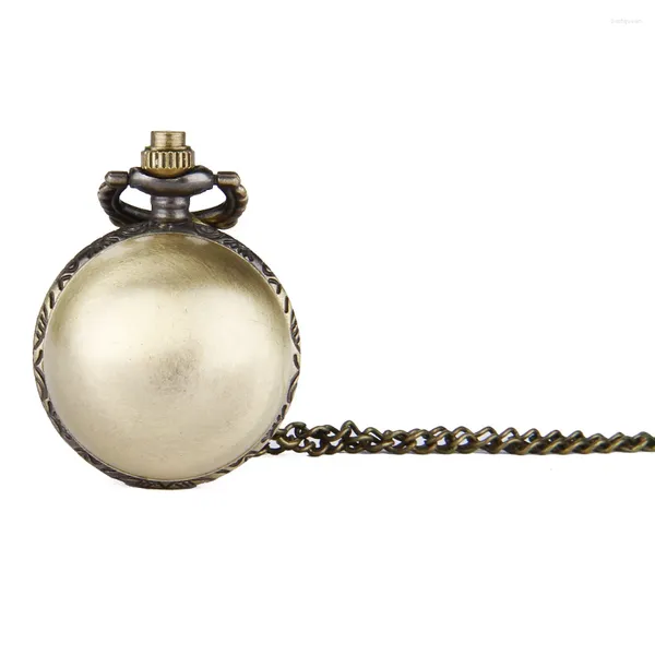 Relógios de bolso vintage bonito pequena bola relógio de quartzo para homens mulheres caso bronze fob corrente pingente colar relógio coleção crianças presente