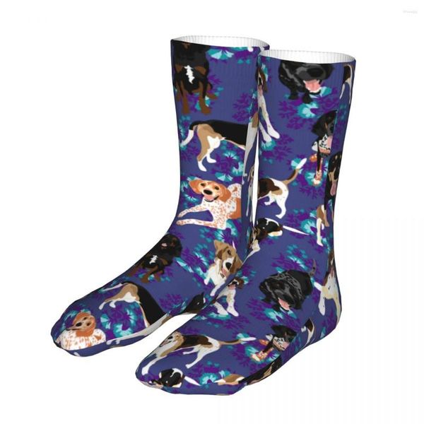 Herrensocken, fröhlich, lustig, Damen, lässig, Coonhound, Blumenmuster, blauer Hund, Tier, Sport, Frühling, Sommer, Herbst, Winter