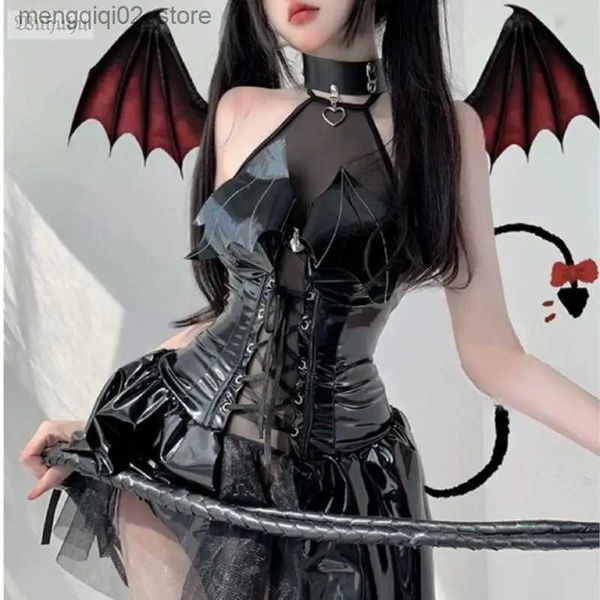 Tema traje bruxa escura oco sem mangas Natal vem demônio jogo vestido bandagem sexy lingerie uniforme halloween vem para mulheres 2023 q231010