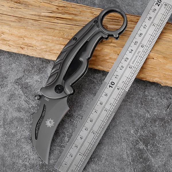 Outdoor Klappmesser Multifunktions Taktisches Überlebensmesser Edelstahl Gebogene Klingen Camping Jagdmesser Scharfer Cutter Grau Karambits