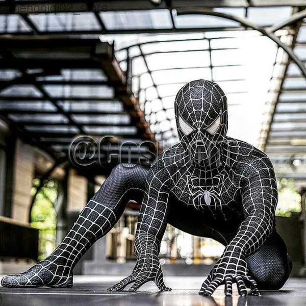 Tema Kostüm Tobey Maguire Gelin Siyah/Kırmızı Raimi Örümcek Adam Cosplay Süper Kahraman Zentai Elbisesi Cadılar Bayramı Yetişkinler/Çocuklar İçin Geliyor Q240307