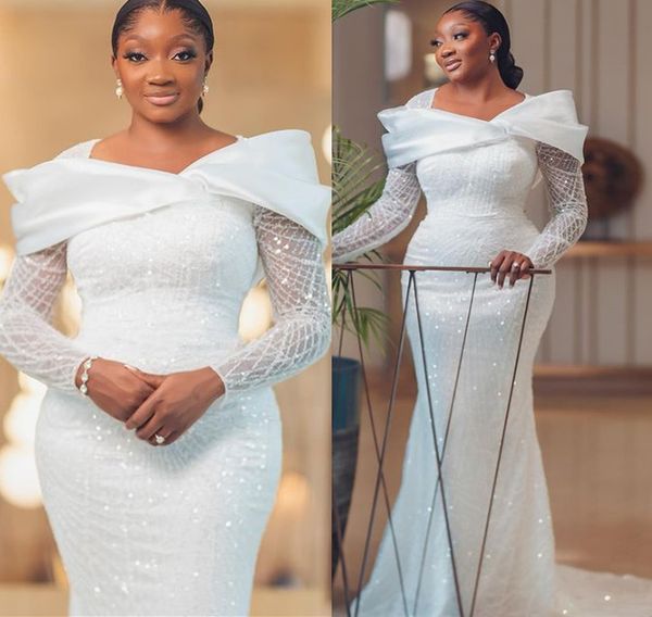 OCT Arabico Aso EBI Plus size Abito da sposa White Weded Abito in sequenza di abiti da sposa scintillanti di abiti da sposa ZJ222 407