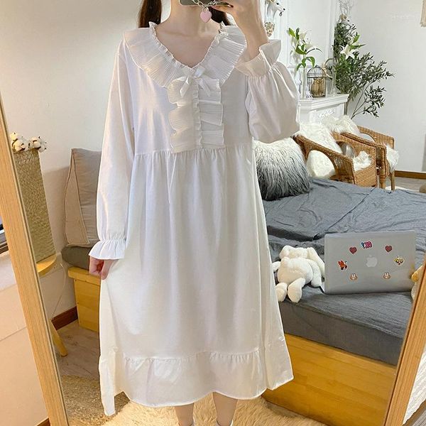 Mulheres sleepwear manga longa camisola feminina vestido de noite sexy com decote em v roupa de noite casual casa roupas de verão vestido de dormir