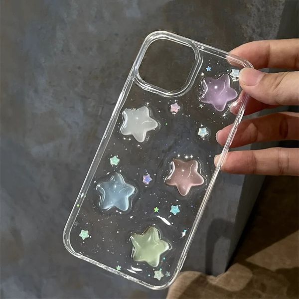 Case di telefonia cellulare tagliati Candy Star Shining Clear Case per iPhone 15 14 13 11 Pro Max Mini Plus Copertura epossidica 3D 3D Case di ragazze coreane 231026