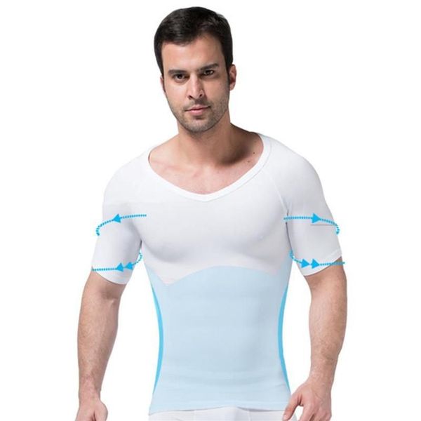 Intimo modellante da uomo T-shirt con scollo a V da uomo Compressione Top Manica corta Dimagrante Addome Vita Trainer T-shirt Shapewear215f