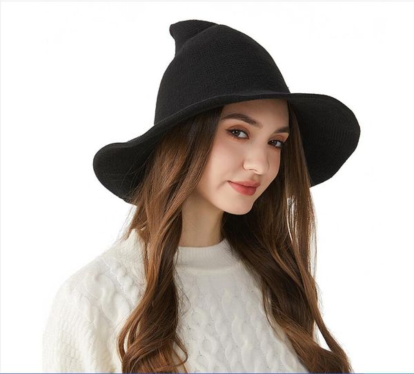 2023 Mode heiße Unisex-Hüte mit breiter Krempe, hochwertige Campaniform-Halloween-Hexe, schwarze Strickmütze