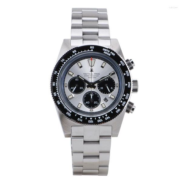 Наручные часы Тактическая лягушка, мужские наручные часы с хронографом, серебряный циферблат, сапфировое стекло VS75A, кварцевый механизм, светящийся, 20 бар, водонепроницаемый