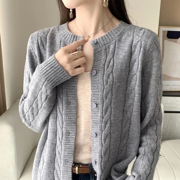 Mulheres Malhas Tees Outono e Inverno Suéter De Caxemira Feminino Em Torno Do Pescoço Manga Longa Cardigan De Cor Sólida Casaco De Malha De Lã Pura Suéter 231010