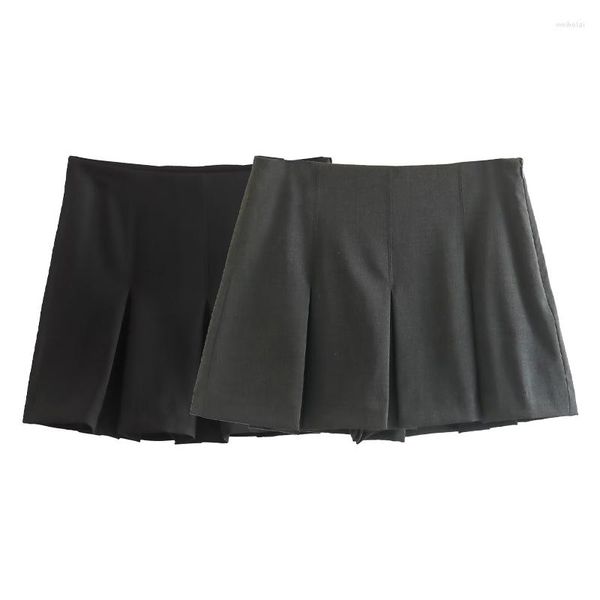 Röcke NORPOJIN Schwarz Grau Plissee Minirock Für Frauen Elegante Hohe Taille Skort Weibliche Kleidung