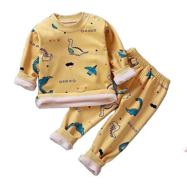 Kleidung Sets Winter Kleinkind Baby Plüsch Samt Thermo-unterwäsche Anzug Mädchen Cartoon Kleidung Herbst Kinder Jungen Pyjama Sets Warme Nachtwäsche 231010