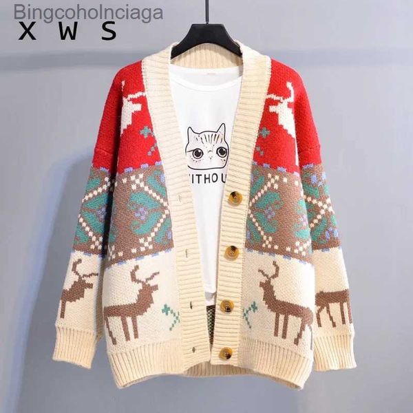 Damenpullover 2023 Herbst Damenmode Koreanische Pullover Jacken DEER Weihnachten Langer Strickmantel Übergroßer Strickpullover und Strickjacken FemmeL231010